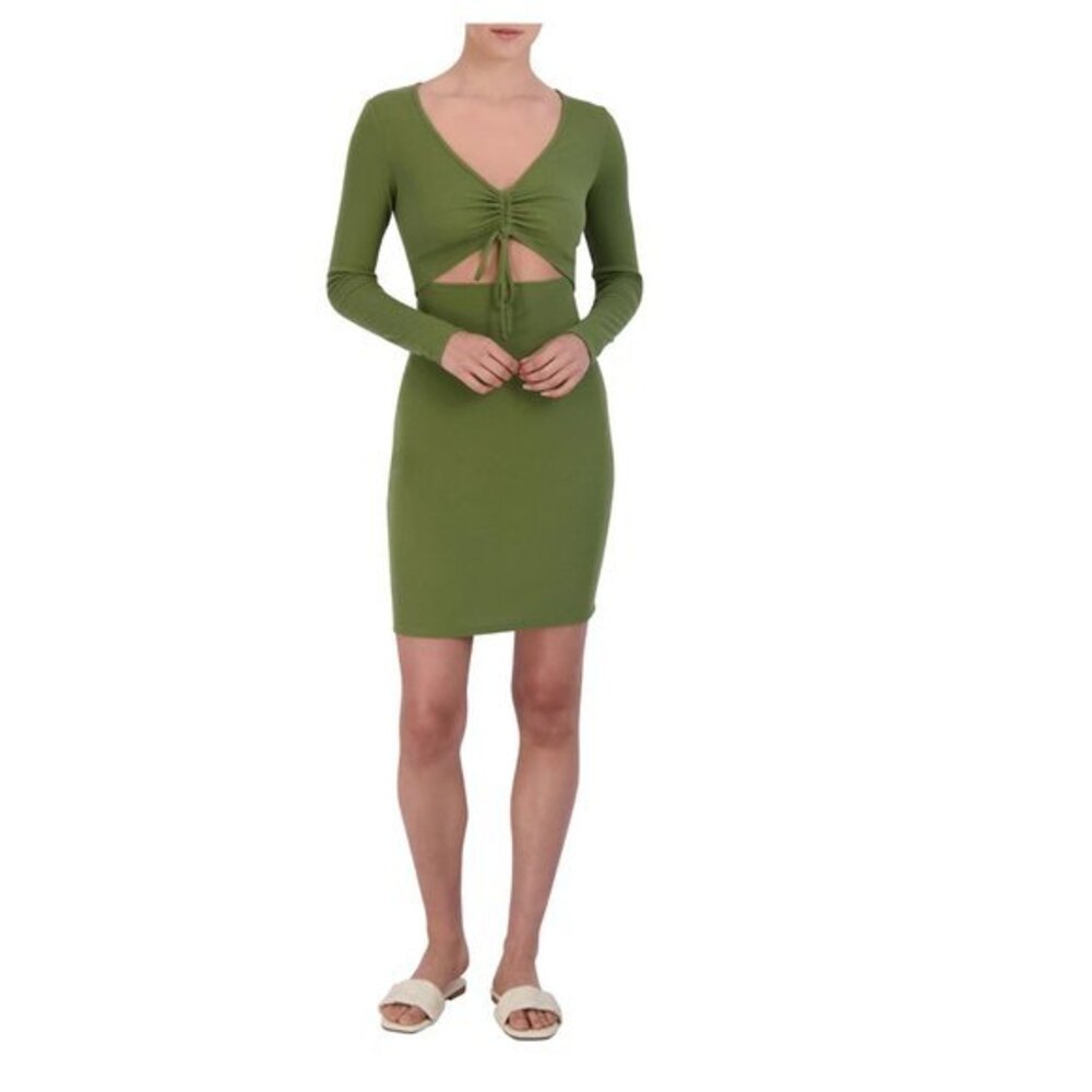 BCBG Paris Women's Rib Knit Cut Out Dress Long Sleeve Olive Green Medium NWT